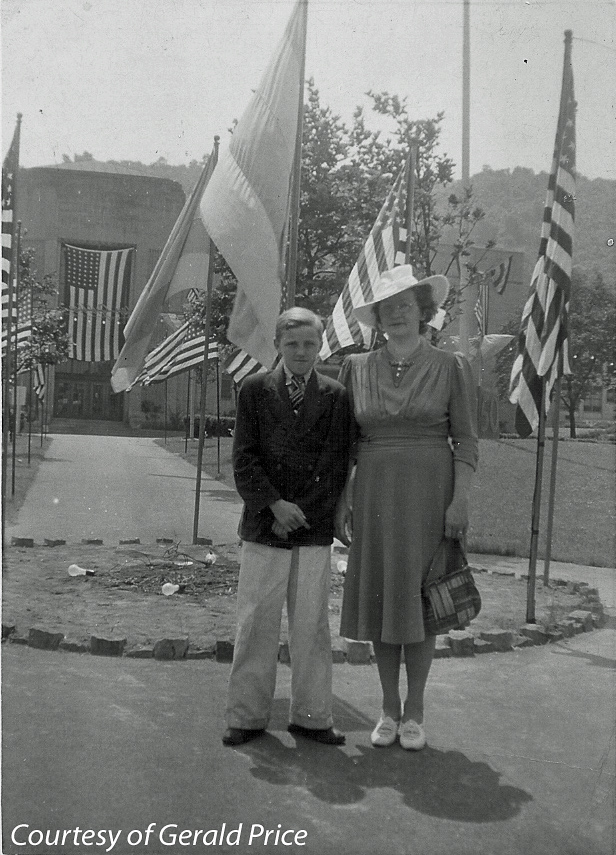 Margaret Conville Price with son Gerald Price (Westinghouse High School, Wilmerding Park PA, ca 1940)