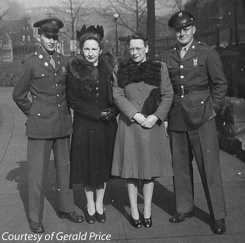 Victor & Donald Price before shipping off to Pacific Theater with Margaret Conville Price (mother) and Margaret Price Johnson [aunt] [Donald's wife]  (WWII)