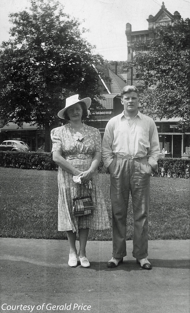 Donald Price with mother Margaret Conville Price (Wilmerding Park PA, ca 1942)