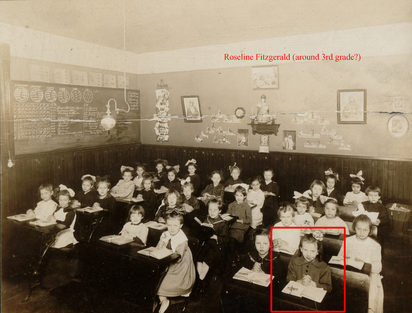Rose Fitzgerald (front right), probably 2nd or 3rd Grade, St Benedict Academy, Erie PA (ca 1916)