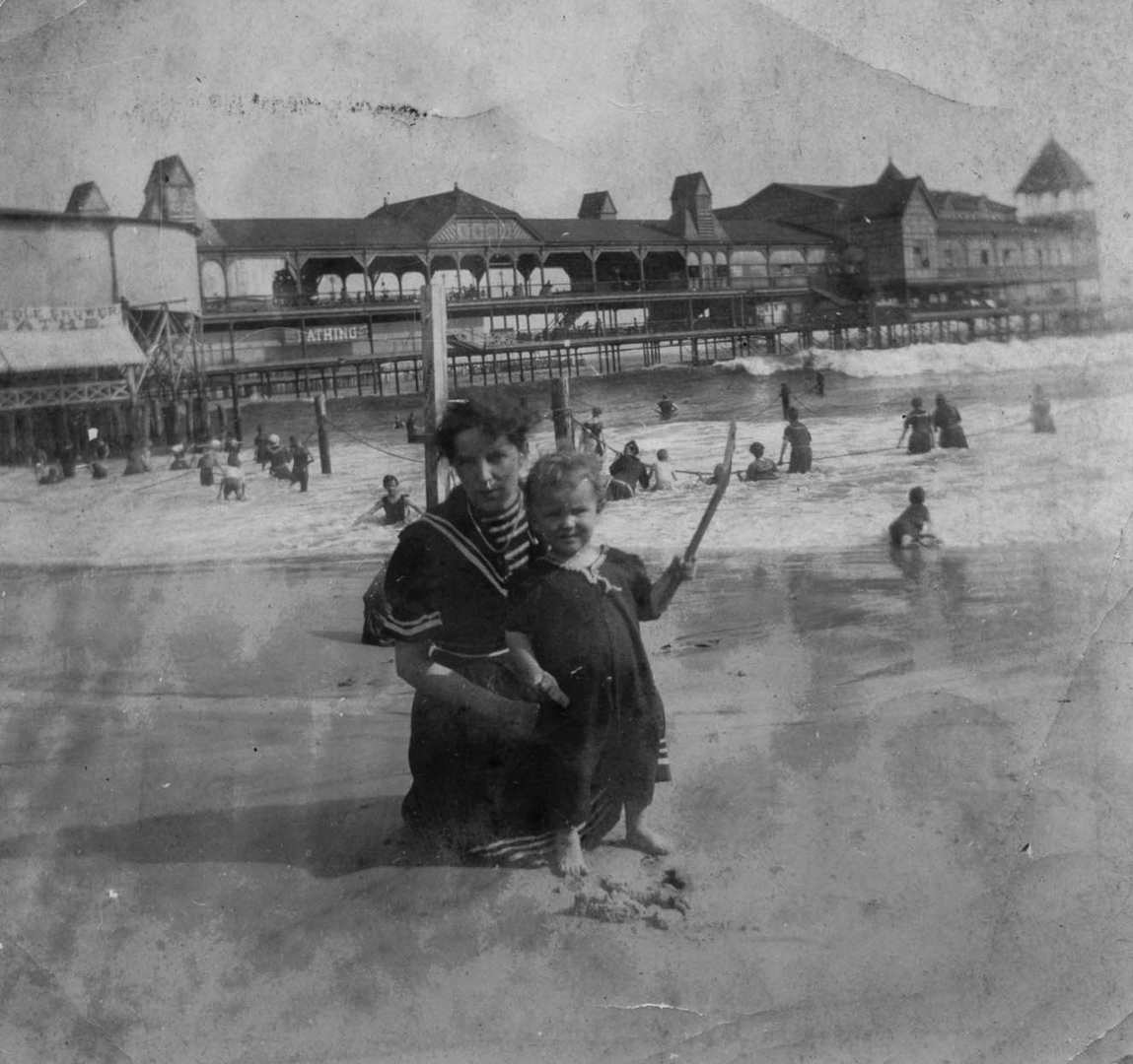 Nellie Montgomery Fred and her son Walter B Fred Jr at Coney Island (ca 1901)