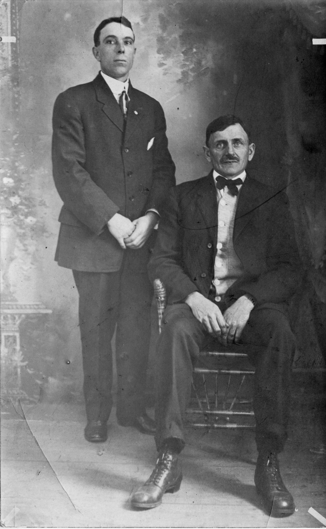 Frank Roath with brother-in-law Henry McManus [postcard photo]