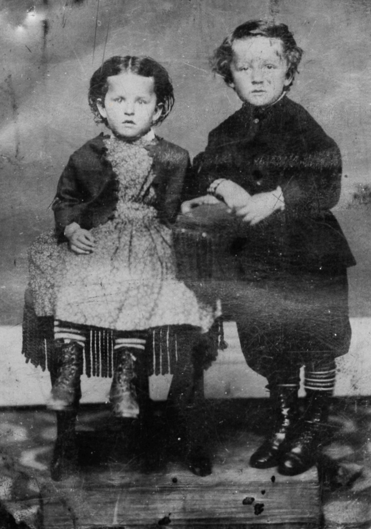 Harry & Jennie Tagg, 4 1/2 & 3 years  (1871), Father Homestead Picture