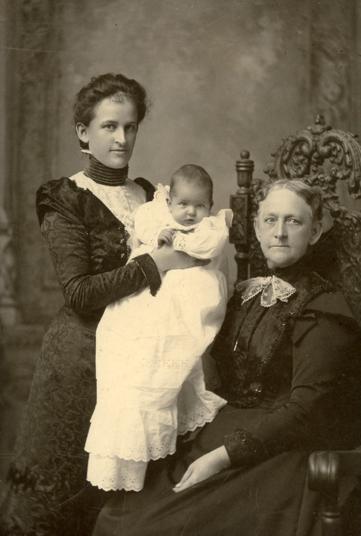 Helen Carolyn Ashley (1899), her mother Jennie Tagg Ashley and her mother Mary E. Bodine Tagg (New York City)